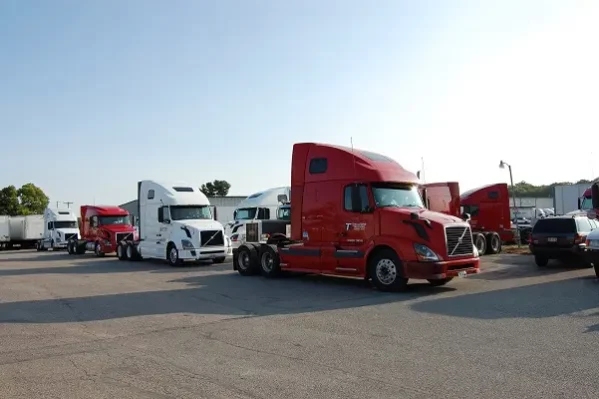 Photo of the fleet of Dingledine Trucking semi trucks